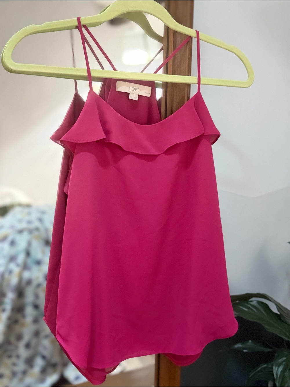 LOFT Hot Pink Ruffle-Trim Spaghetti Strap Tank